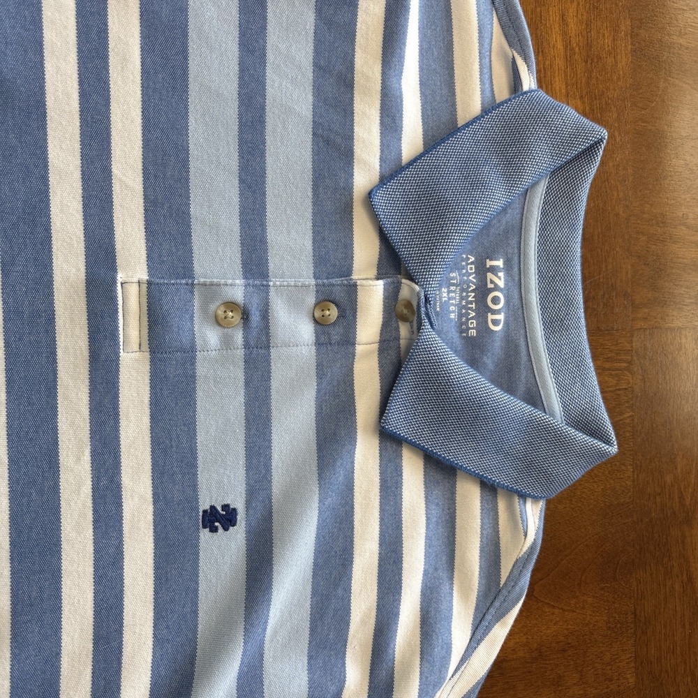 Izod Men's XXL Advantage Performance Stretch Golf Polo‎ Shirt Blue Striped